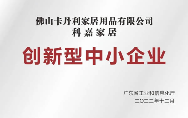 科嘉家居获广东省“2022年创新型中小企业”认定